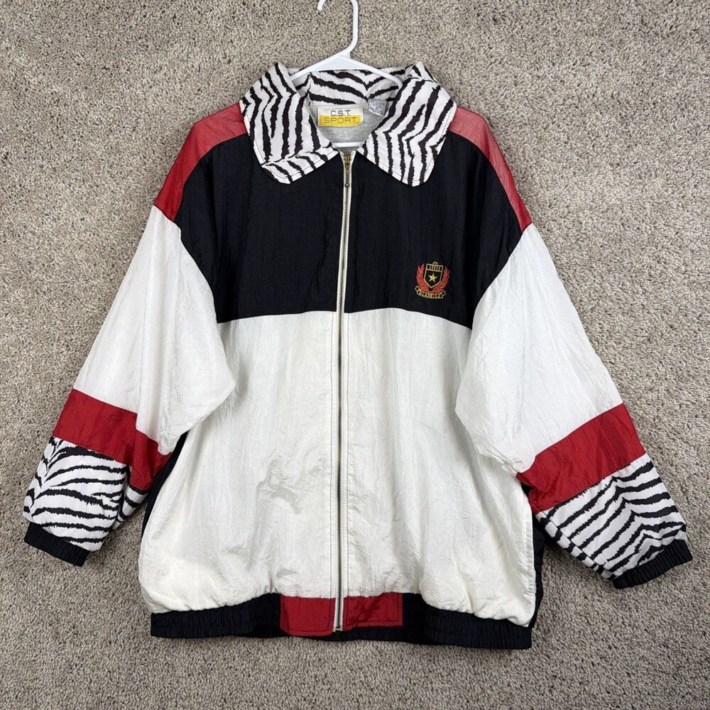CST Sport Vintage Colorblock Nylon Windbreaker Jacket Adult 1X XL Retro 90s